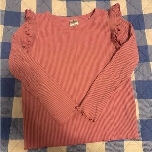 Little Sleepies Girls' Ribbed Ruffle Shoulder Long Sleeve Bamboo Top - Pink